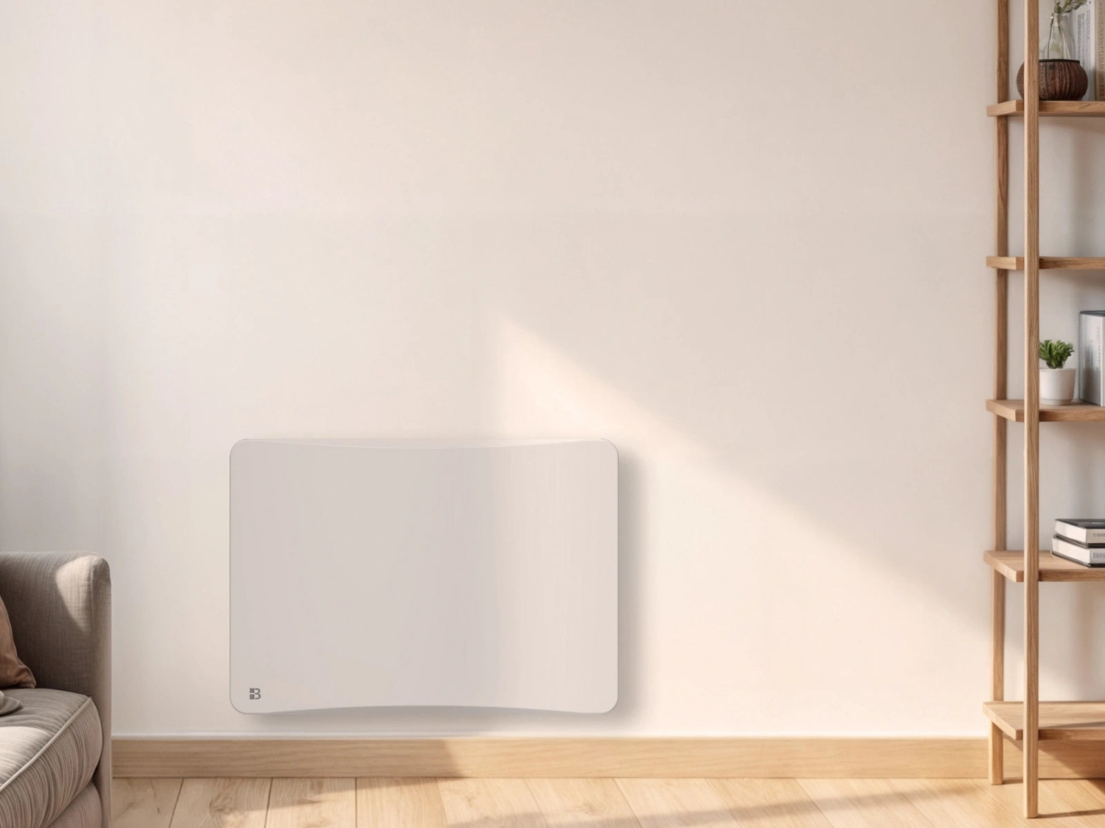 Radiateur à inertie sèche double cœur fonte + film chauffant avec thermostat interchangeable ALMEA dans un décor d'ambiance
