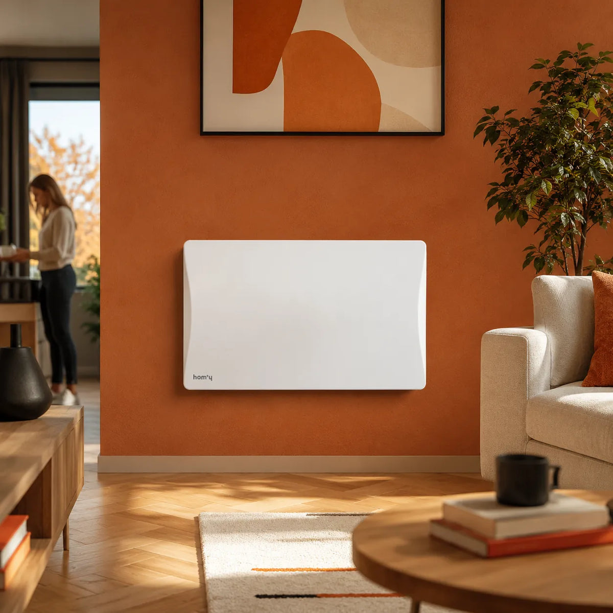 Radiatore ALOA CONNECT 1500W in un soggiorno arredato