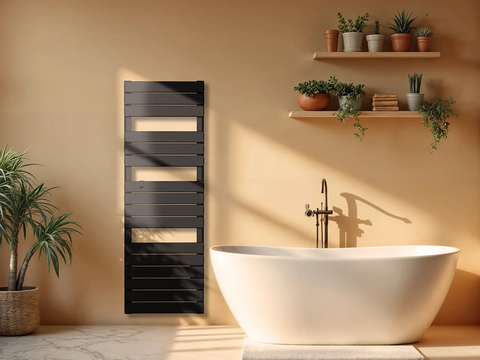 Sèche-serviettes à inertie sèche ANIS NOIR dans une salle de bain d'ambiance