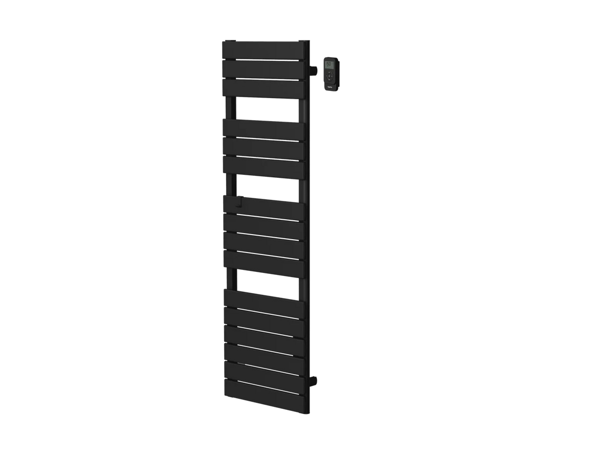 ANIS BLACK dry-inertia towel radiator shown at an angle