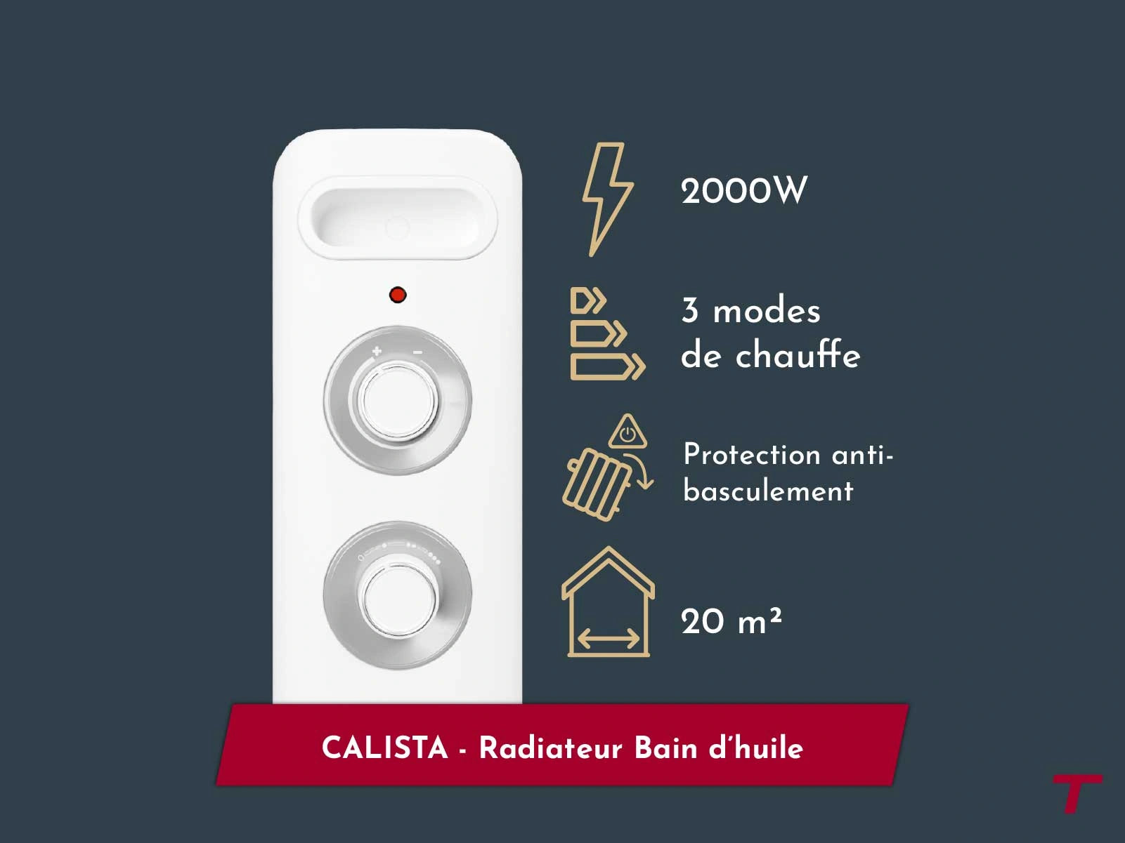 Features of the white CALISTA portable heater