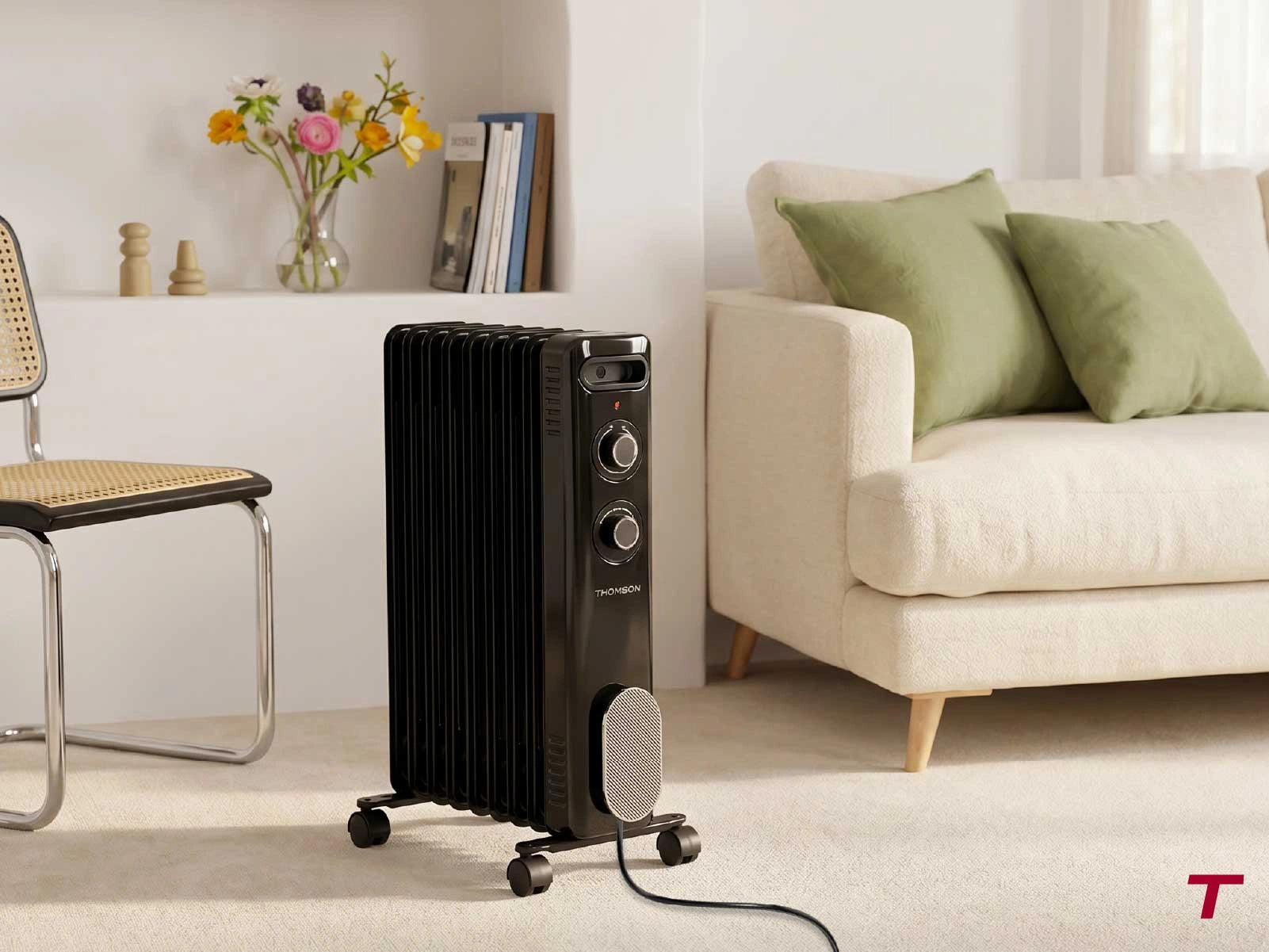 Radiateur mobile CALISTA noir dans un salon