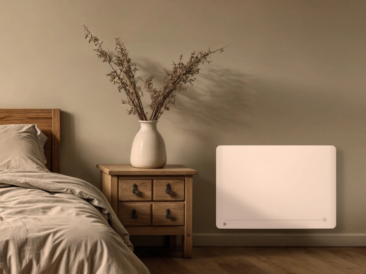 Radiateur à inertie sèche céramique avec détecteur de présence & thermostat interchangeable DIANE dans un décor d'ambiance