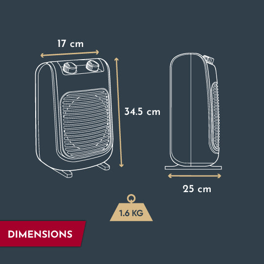 Dimensions et poids du chauffage d'appoint soufflant FIFTY