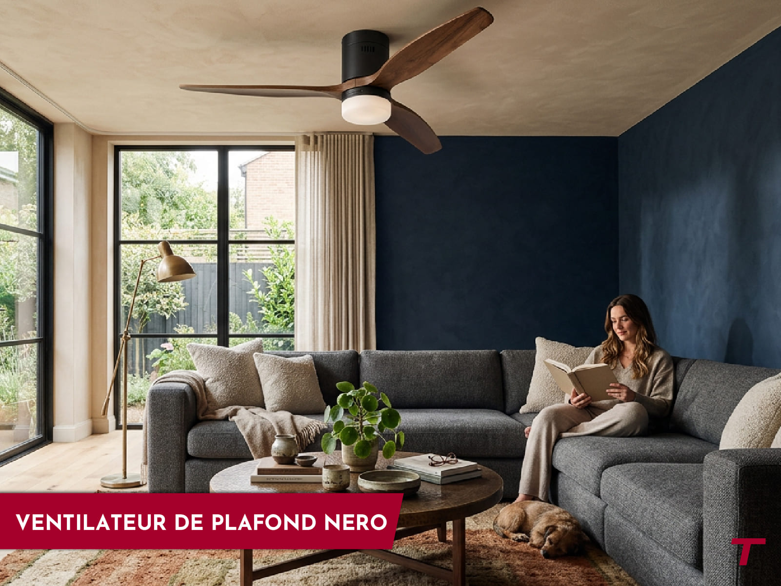 Salon moderne avec ventilateur de plafond NERO
