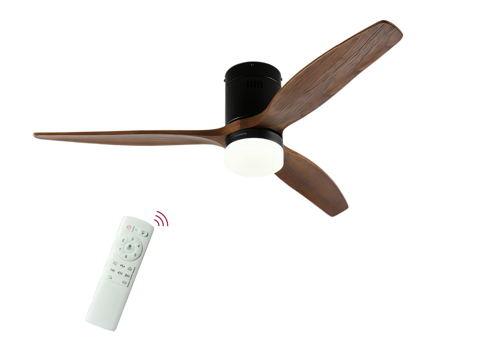 Ventilateur de plafond NERO avec télécommande sur fond blanc