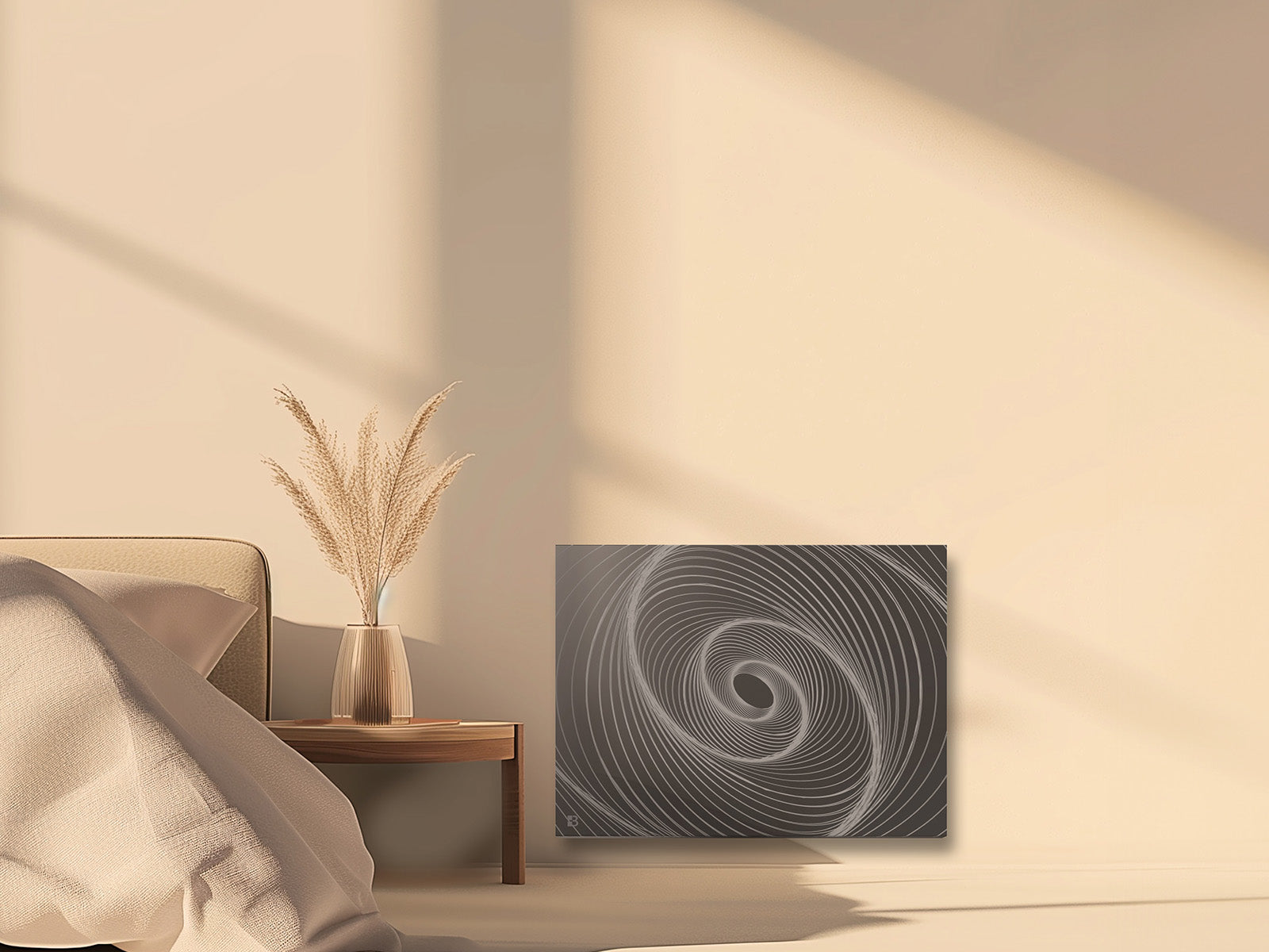 Radiateur ARIANE CONNECT noir 1000W dans une image d'ambiance fixé au mur