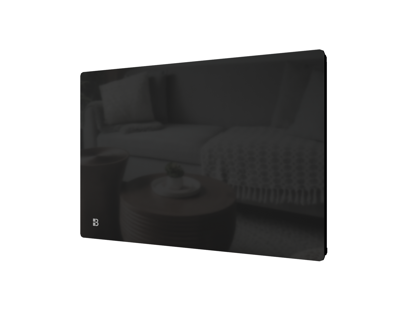 Radiateur IRIS noir 1500W de biais sur fond transparent