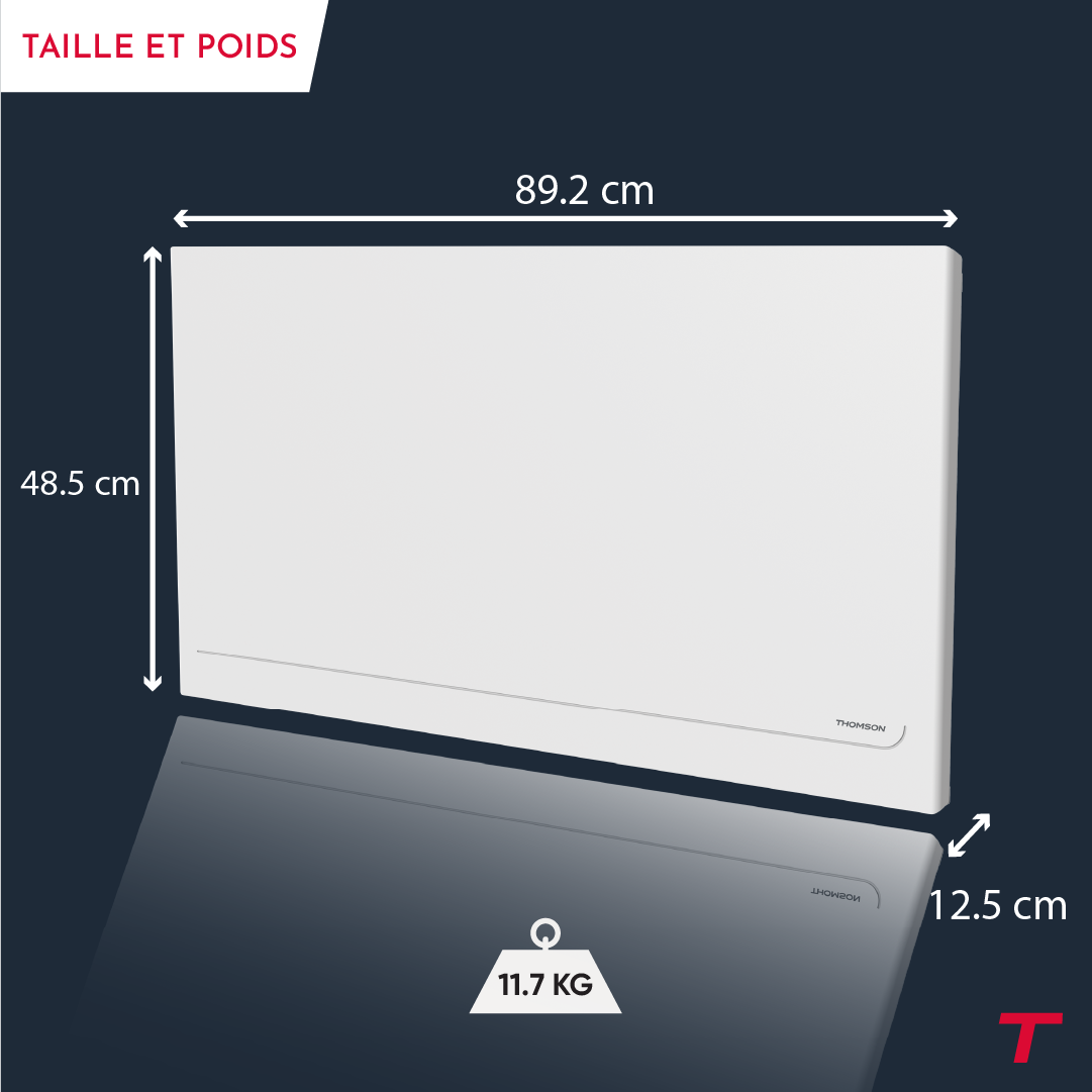 Radiateur MILLA de la marque Thomson de 1500W avec ses dimensions