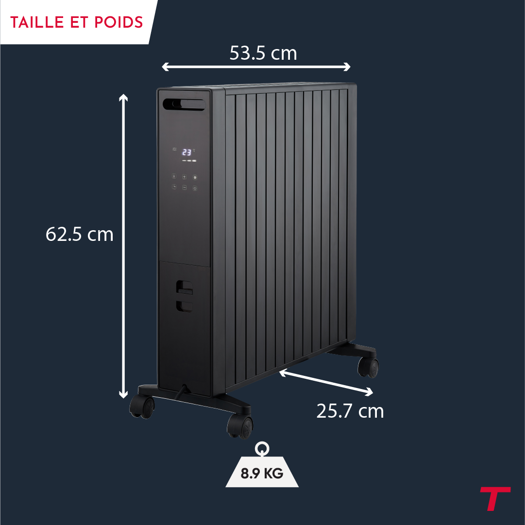 Radiateur MILLO de 2000W de la marque Thomson mobile avec ses dimensions