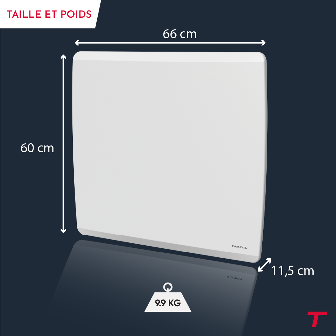 Radiateur MOLY de 1500W de la marque Thomson avec ses dimensions