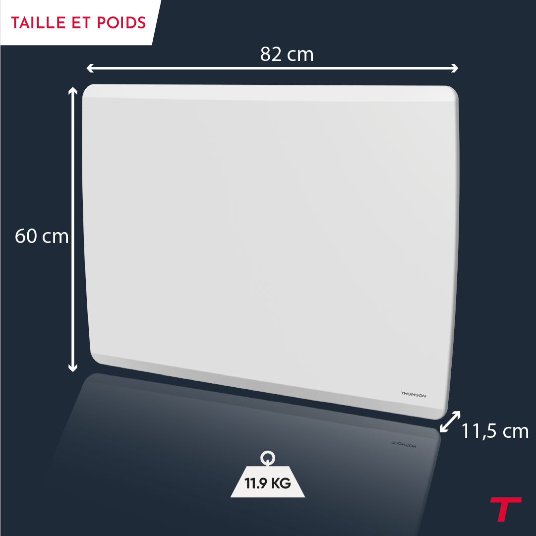 Radiateur MOLY de 2000W de la marque Thomson avec ses dimensions