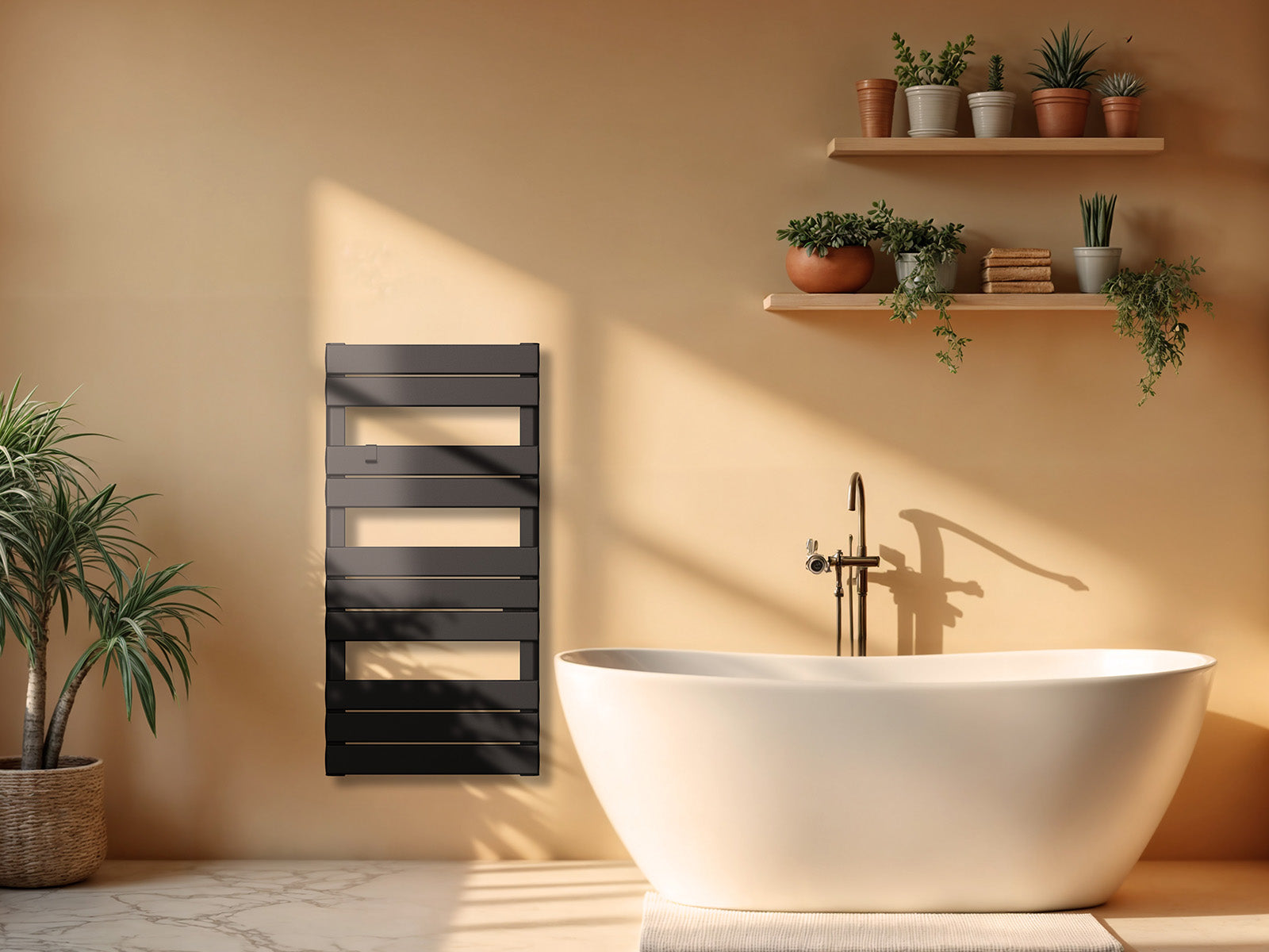 Sèche serviettes ANIS noir de 500W dans une salle de bain fixé au mur