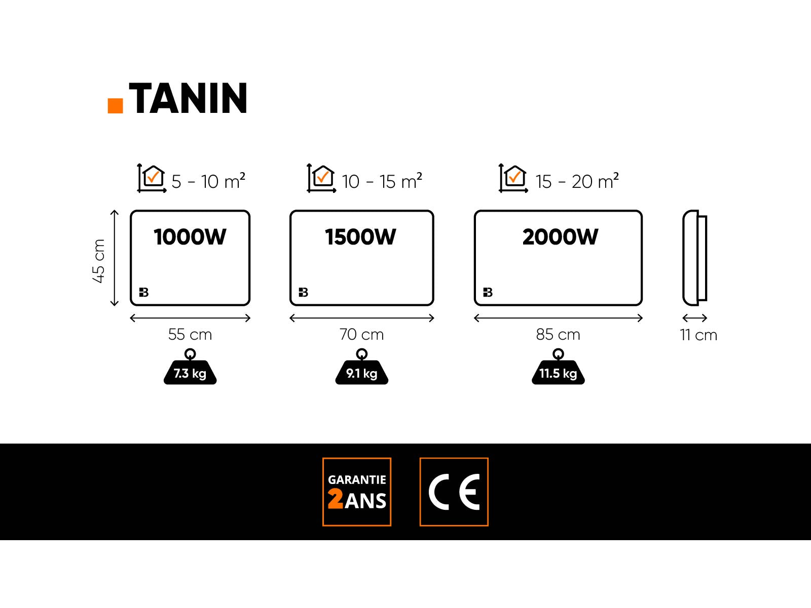 Dimensions, poids et garantie du TANIN