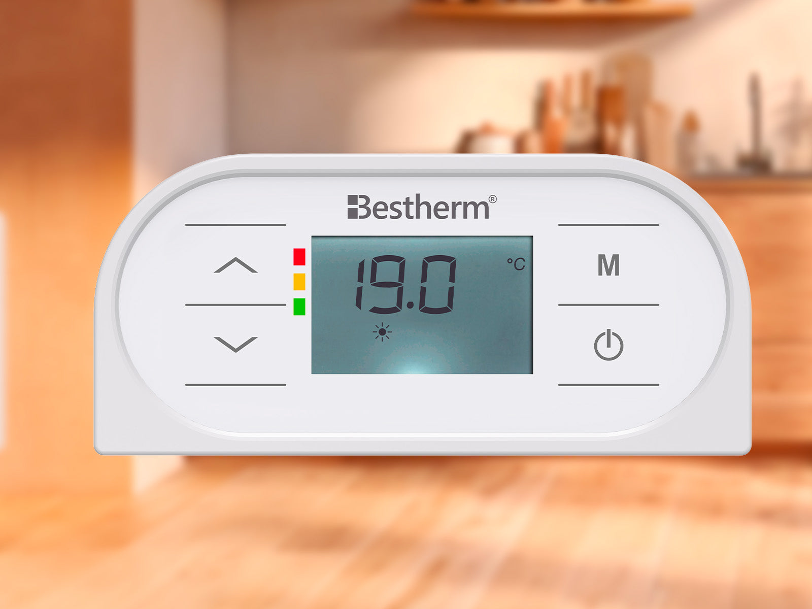 Thermostat MANA blanc dans une image d'ambiance