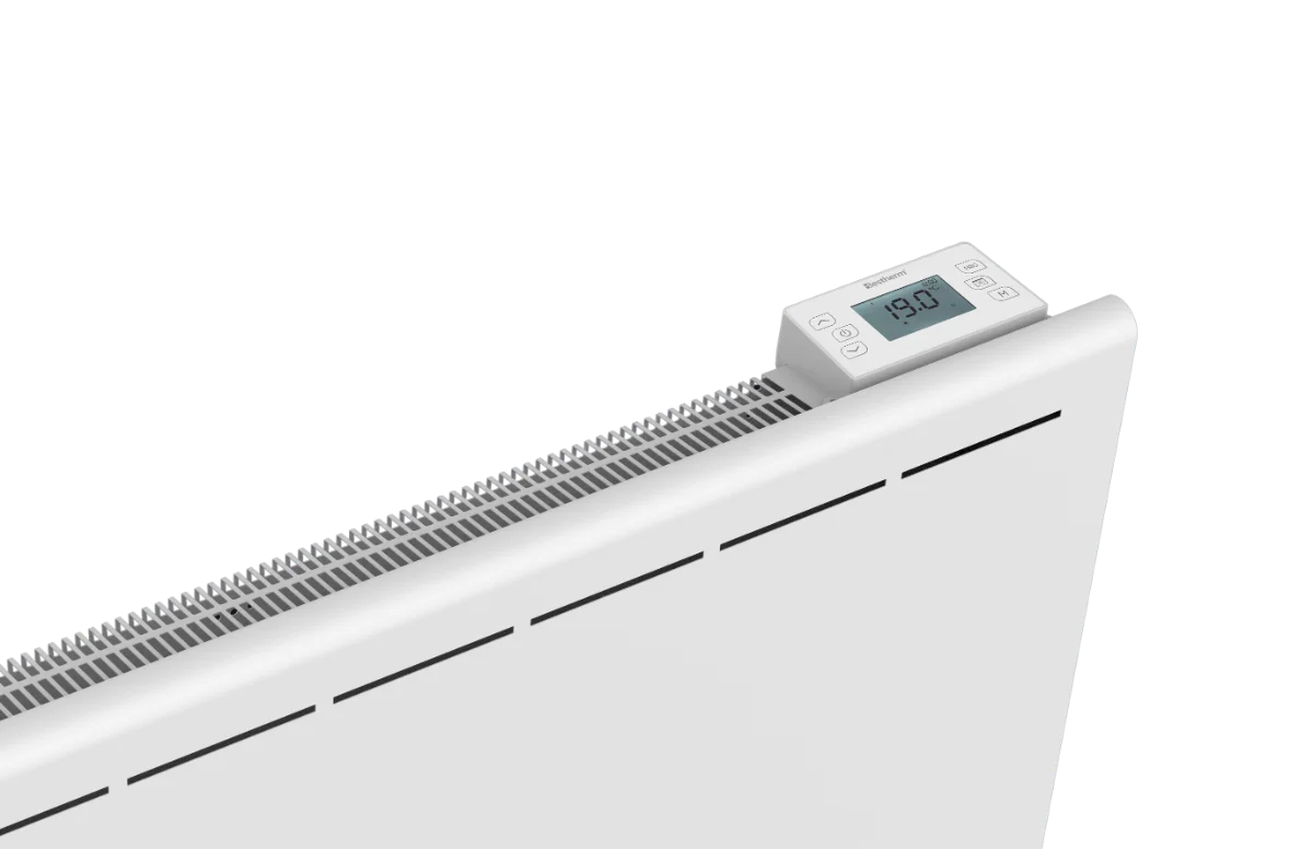 Dettaglio del termostato del radiatore a inerzia secca in ceramica ATLAS su sfondo bianco