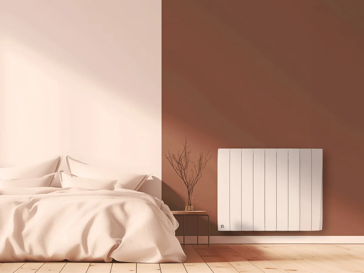Radiatore a inerzia secca in ceramica TIKEI in un ambiente d'arredo