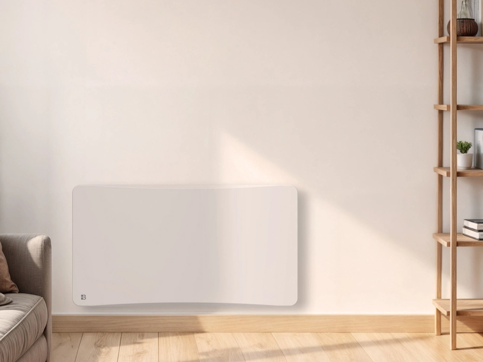 Radiateur à inertie sèche double cœur fonte + film chauffant avec thermostat interchangeable ALMEA dans un décor d'ambiance 