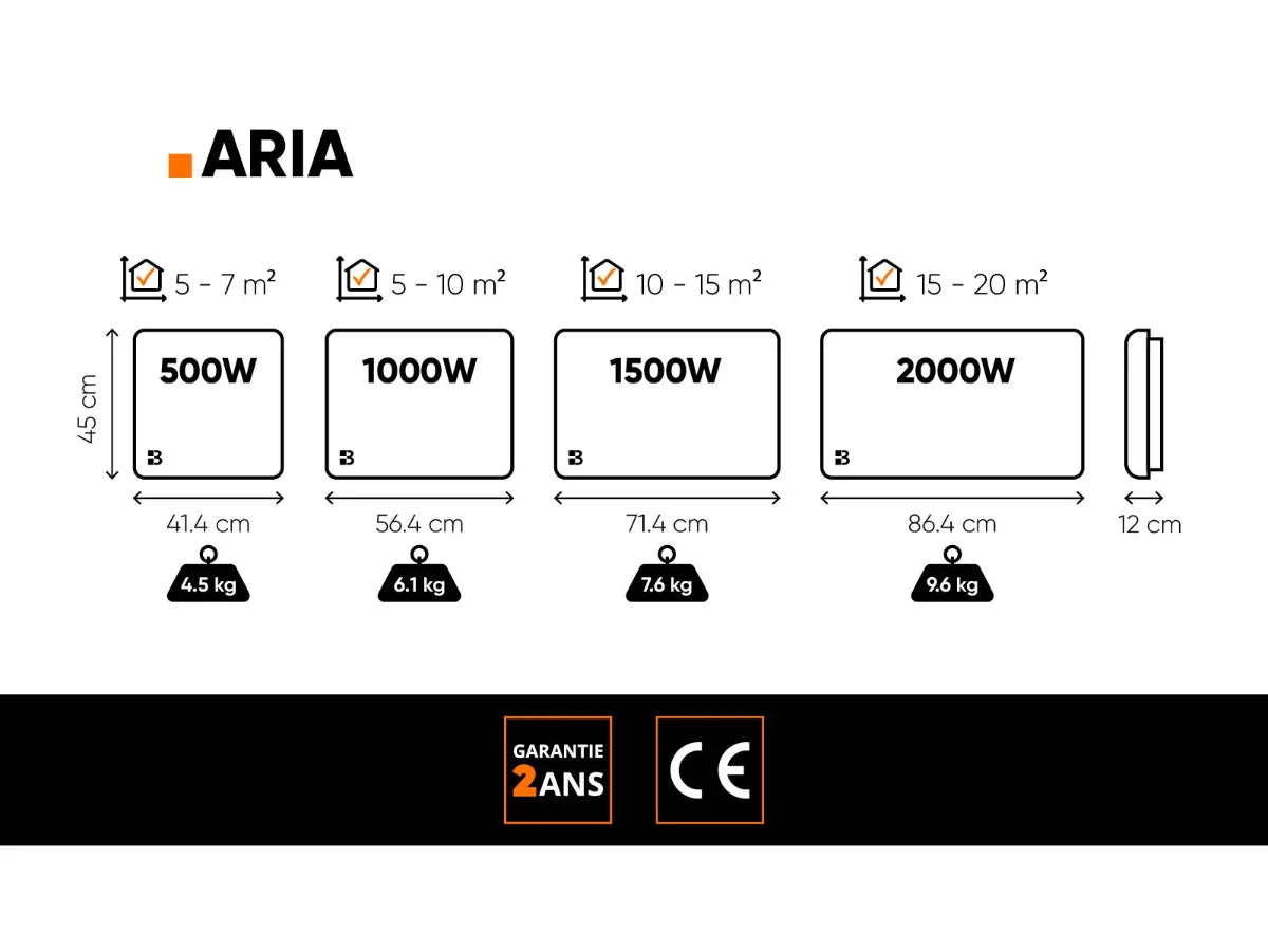 Dimensions and weight of the ARIA NOIR ceramic dry-inertia radiator