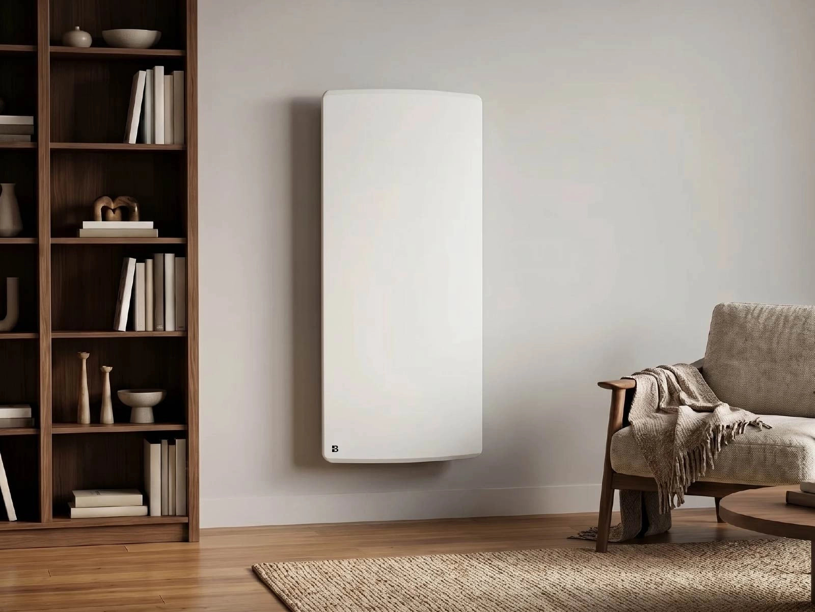 Radiateur à inertie sèche céramique ARIA VERTICAL dans un salon d'ambiance