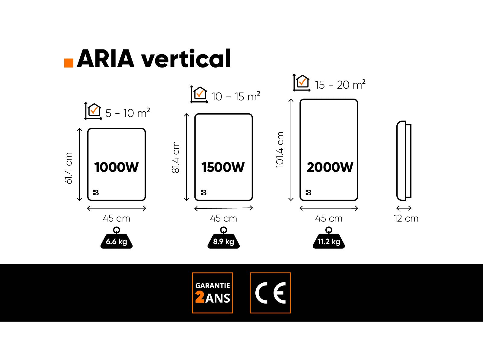 Dimensioni, peso e garanzia di ARIA VERTICAL