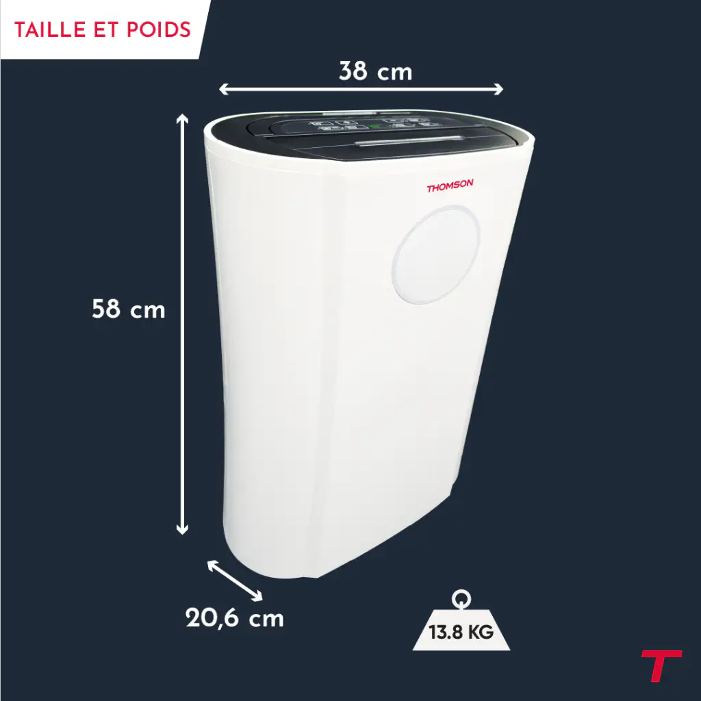 Dimensions du déshumidificateur AZRA 20 L Thomson