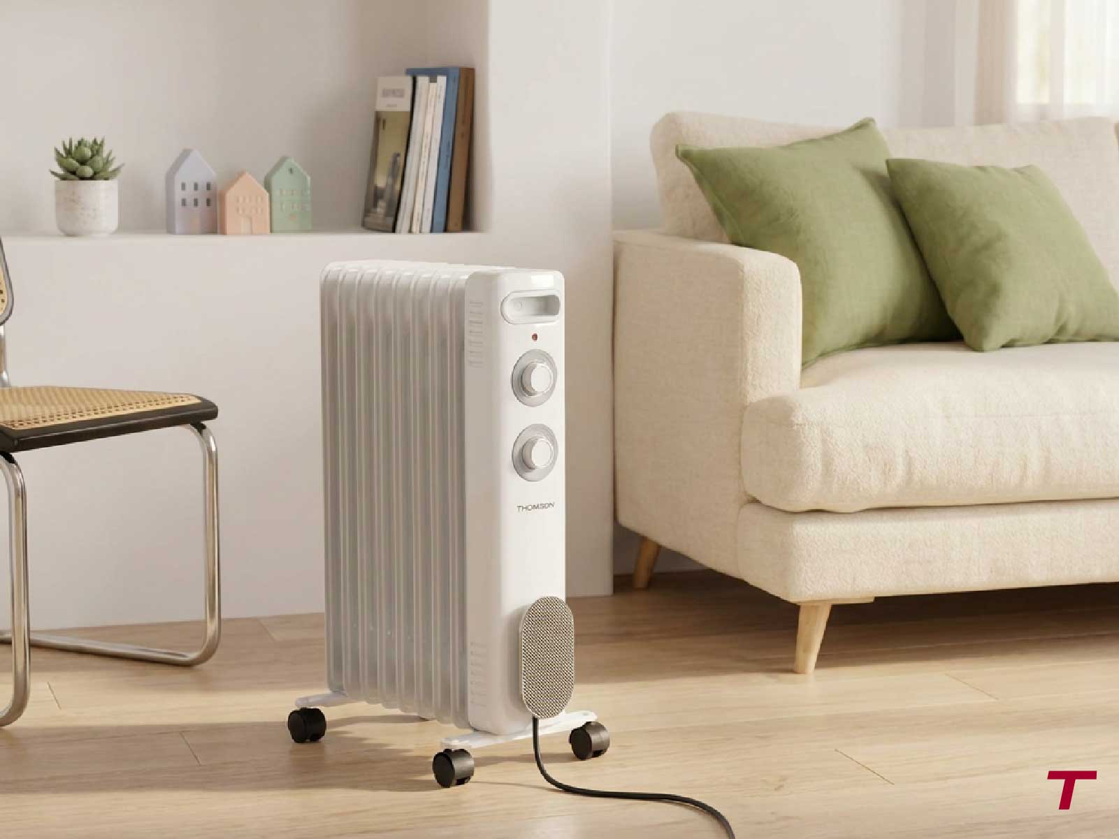Radiateur mobile CALISTA blanc dans un salon