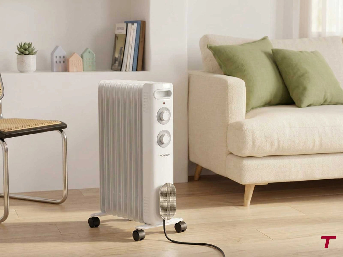 White CALISTA portable heater in a living room