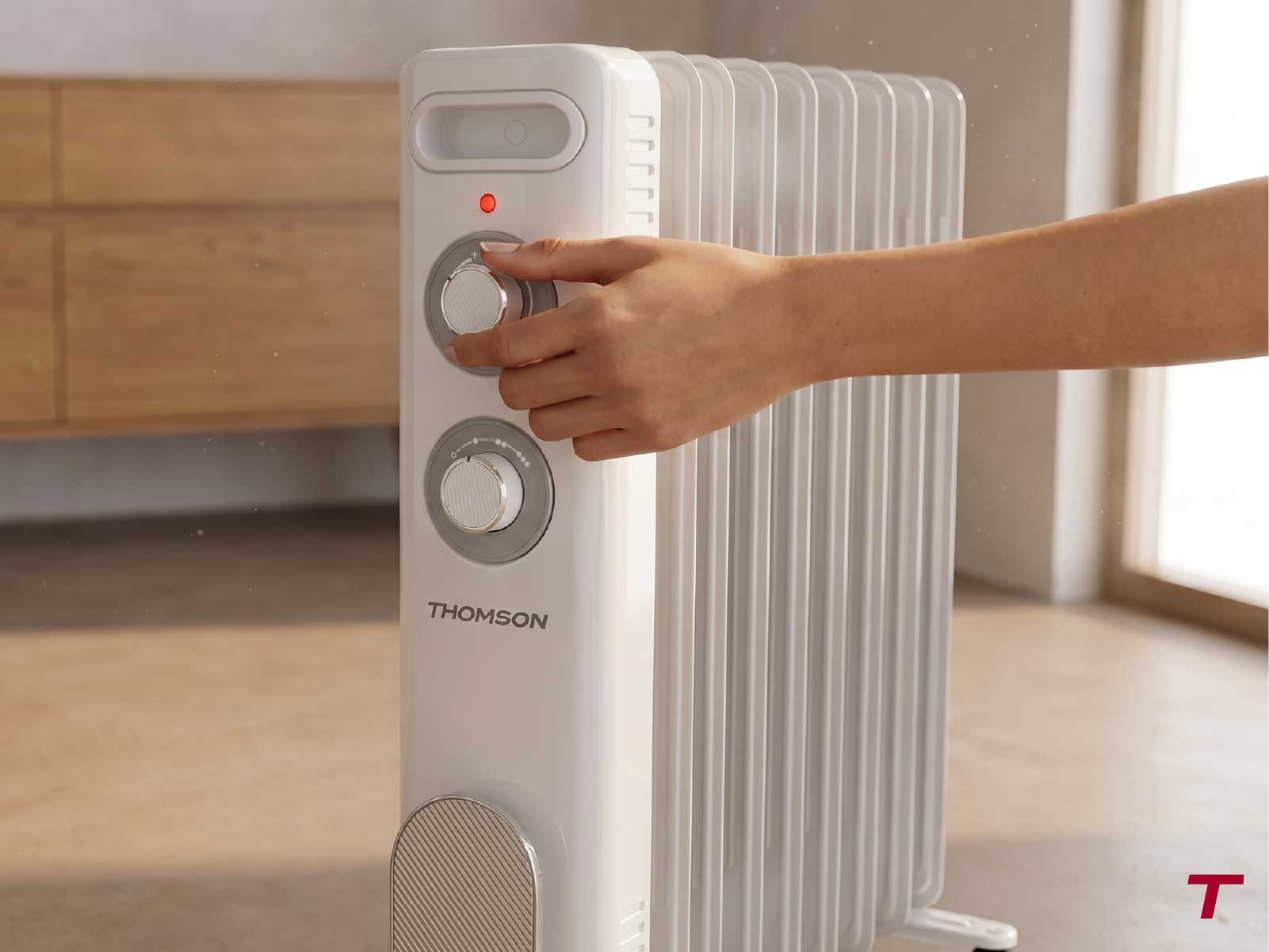 Radiateur mobile CALISTA blanc avec une main