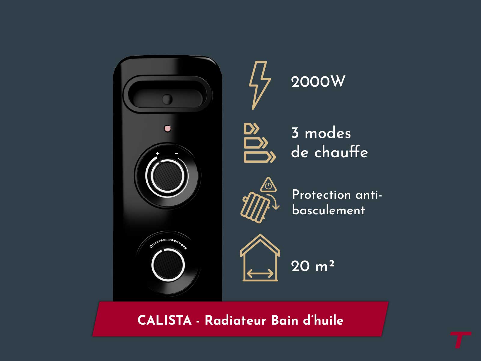 Fonctions du radiateur mobile CALISTA noir