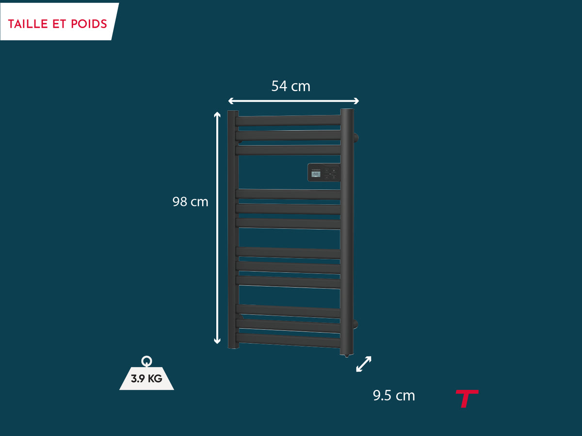 Dimensions et poids du sèche-serviettes à inertie sèche connecté COSMO