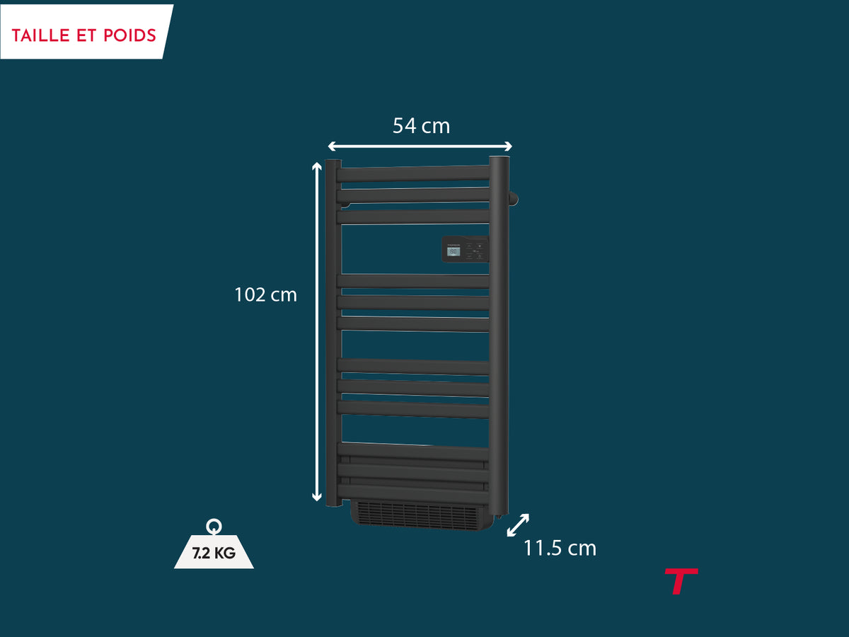 Dimensions et poids du sèche-serviettes à inertie sèche connecté COSMO