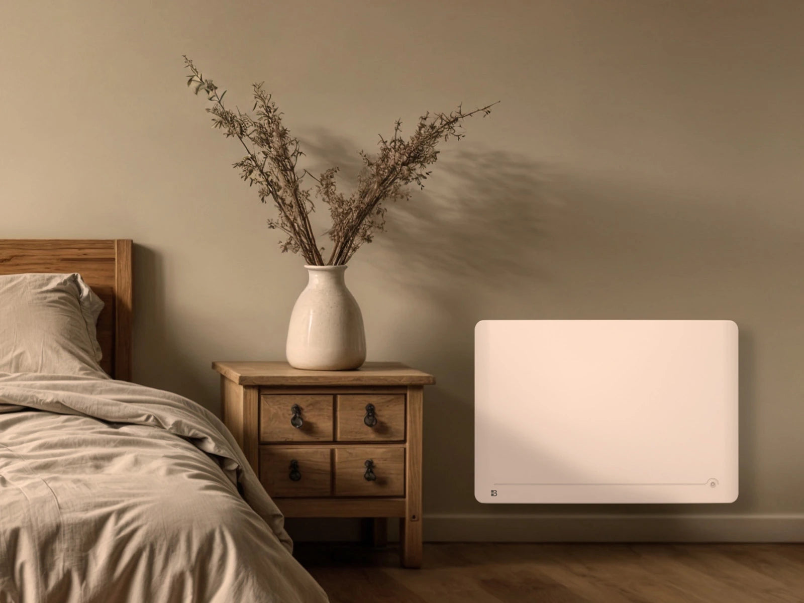 Radiateur à inertie sèche céramique avec détecteur de présence & thermostat interchangeable DIANE dans un décor d'ambiance