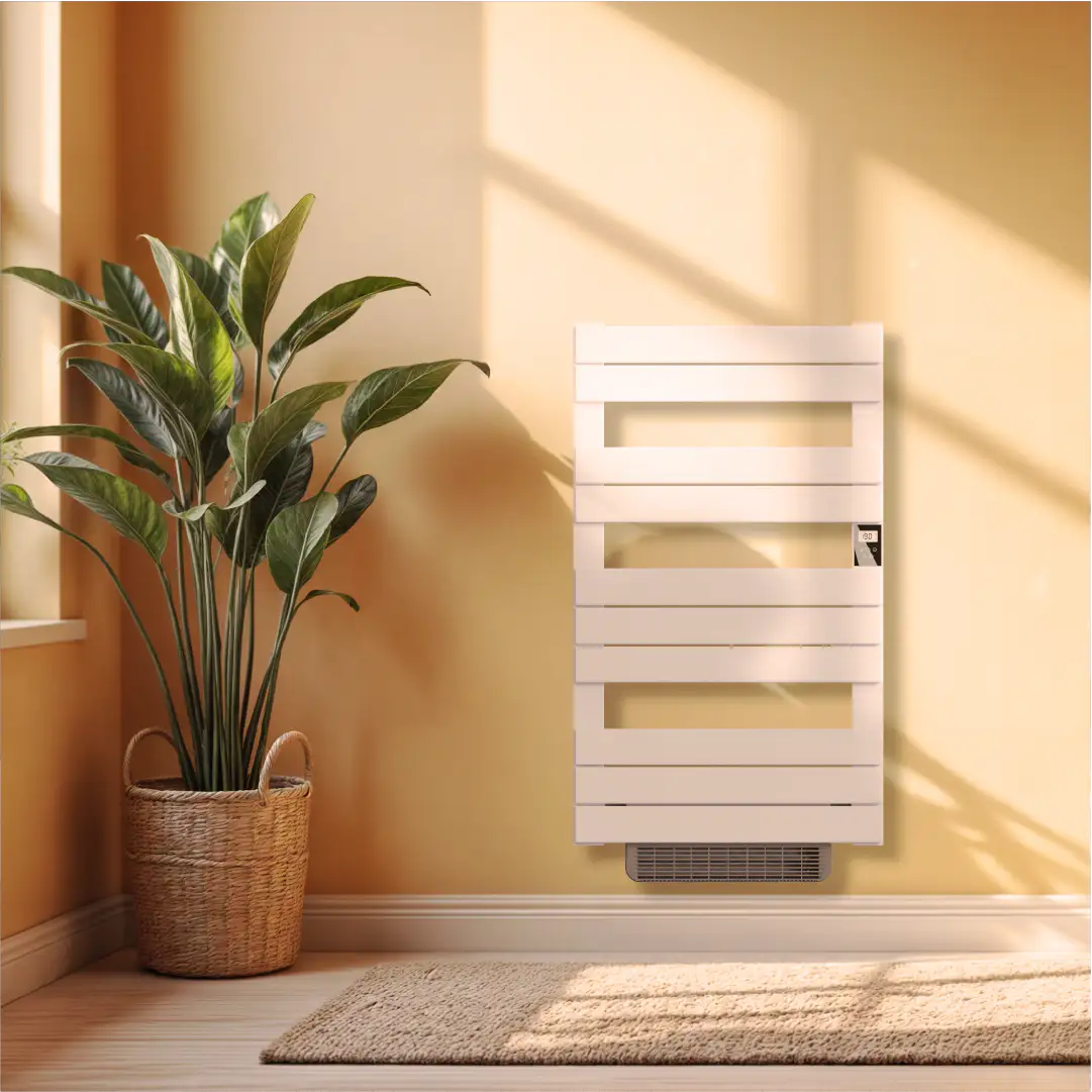 Sèche-serviettes HANAE blanc 500W + 1000W avec soufflerie dans une salle de bain moderne