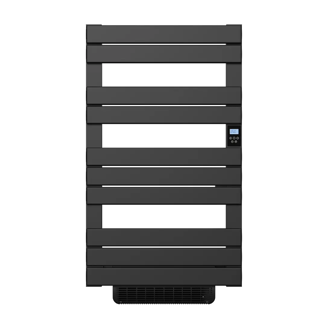 Sèche-serviettes électrique HANAE noir 500W + 1000W avec soufflerie vue de face
