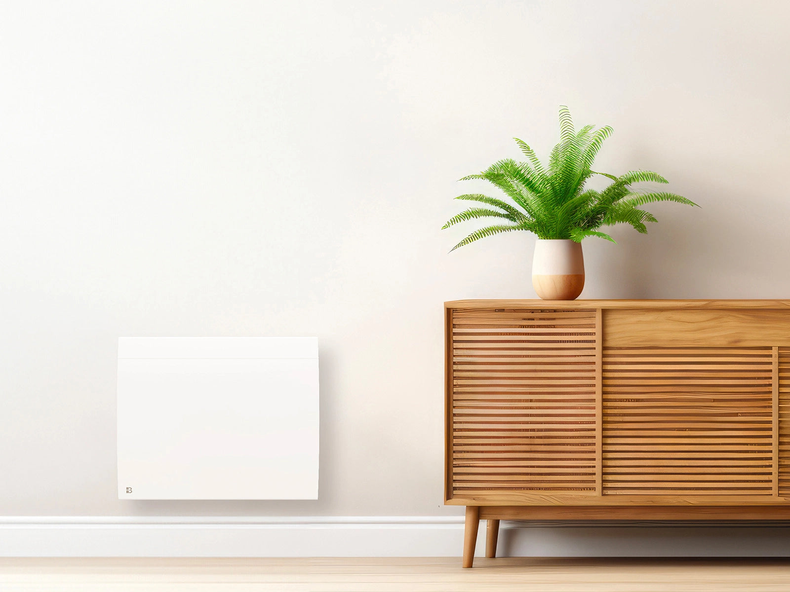 Radiateur à inertie sèche céramique connecté ILLO CONNECT dans un salon d'ambiance
