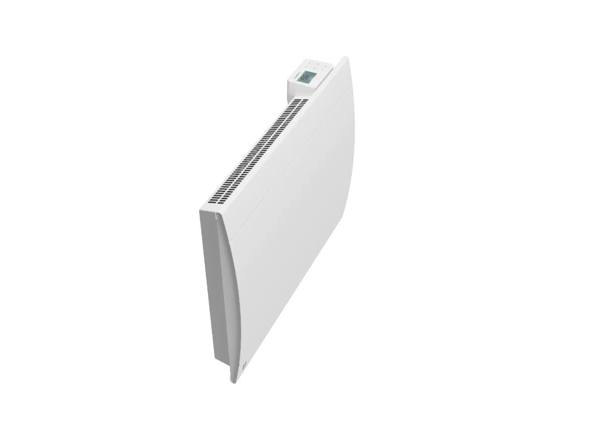 ILLO CONNECT connected ceramic dry-inertia radiator, angled view, on a white background