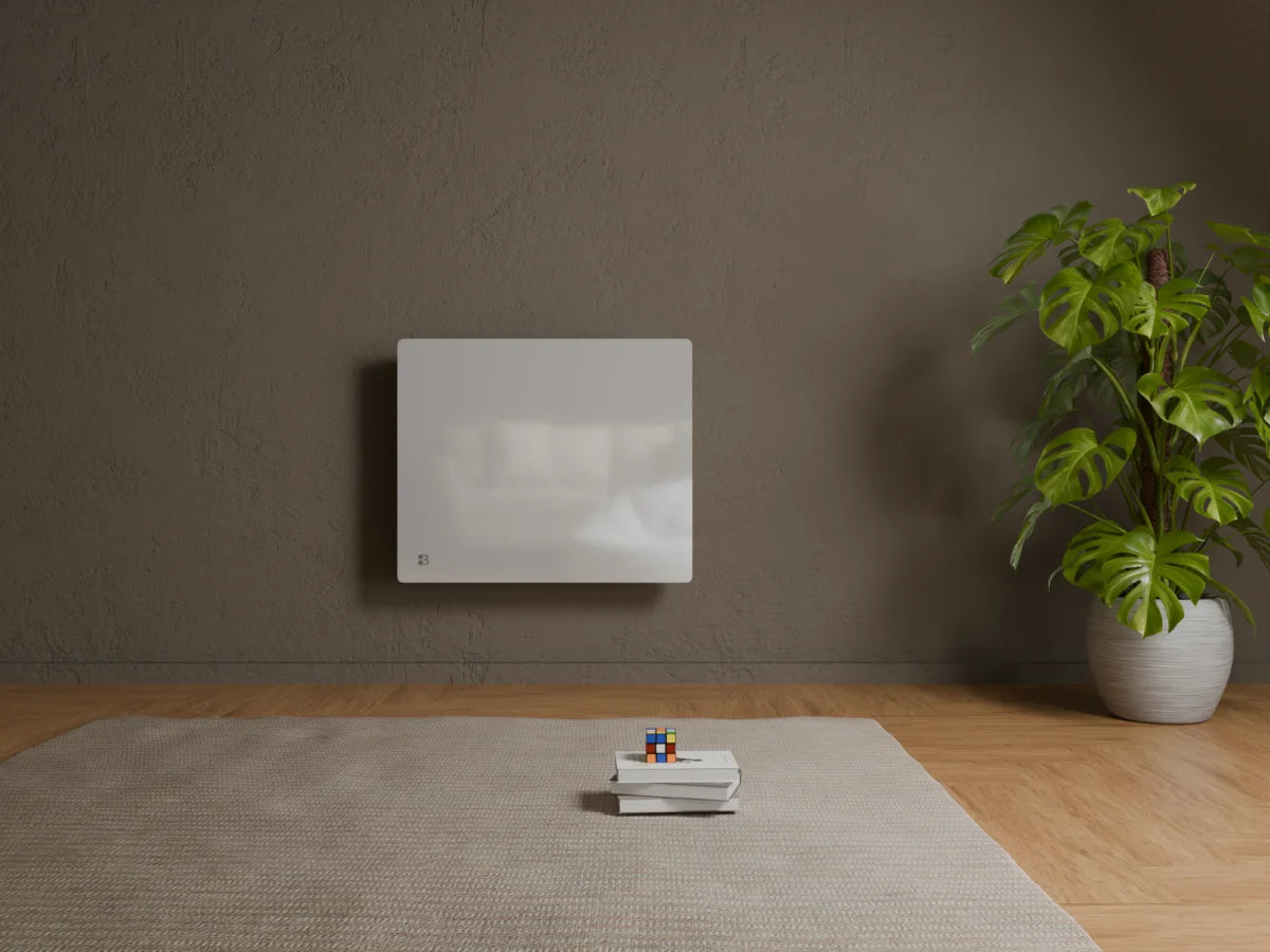 Radiateur en verre à inertie sèche céramique IRIS BLANC dans un décor d'ambiance