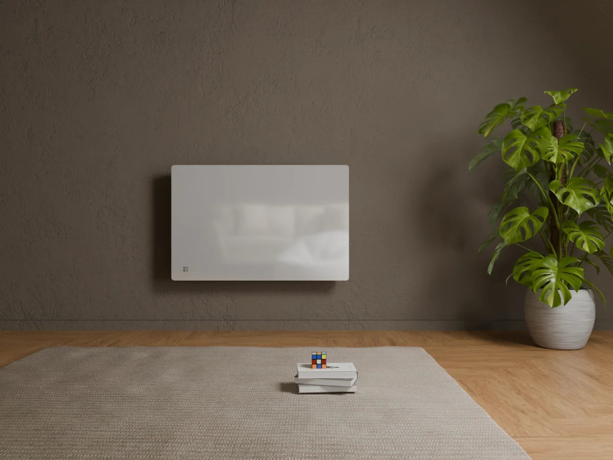 Radiateur en verre à inertie sèche céramique IRIS BLANC dans un décor d'ambiance