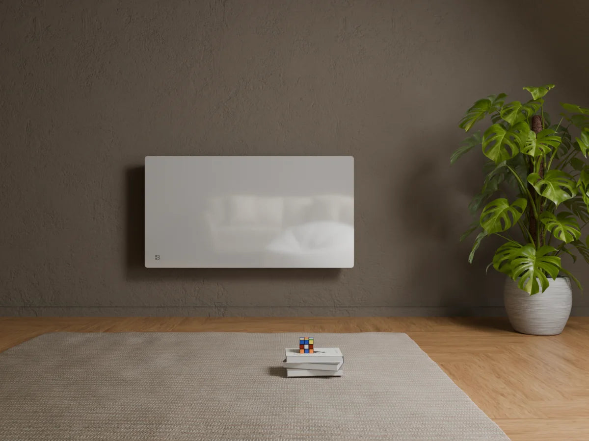 Radiateur en verre à inertie sèche céramique IRIS BLANC dans un décor d'ambiance