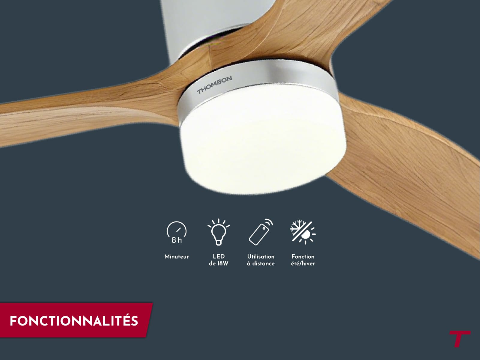 Ventilateur de plafond NAO avec pictogrammes minuterie, LED 18W, télécommande et fonction été hiver