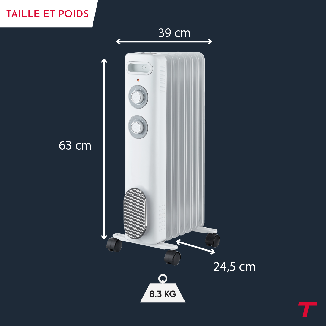 Radiateur CALISTA blanc de 2000W de la marque Thomson avec ses dimensions