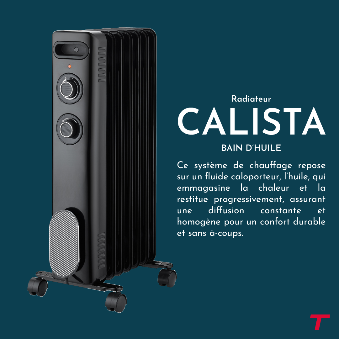 Radiateur CALISTA noir de 2000W de la marque Thomson avec sa technologie bain d'huile