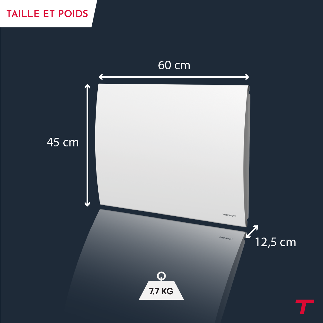 Le radiateur CLEO de la marque Thomson avec ses dimensions.