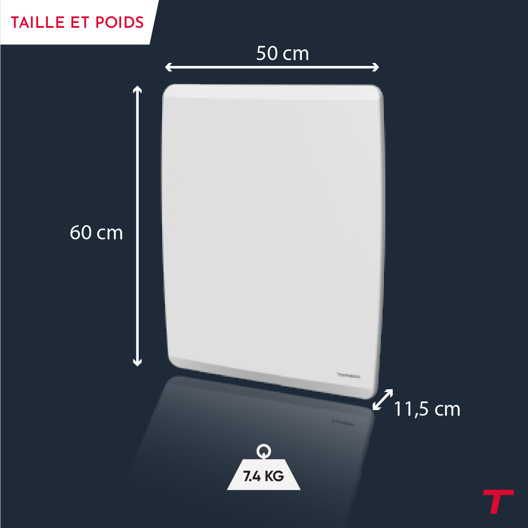 Radiateur MOLY de 1000W de la marque Thomson avec ses dimensions