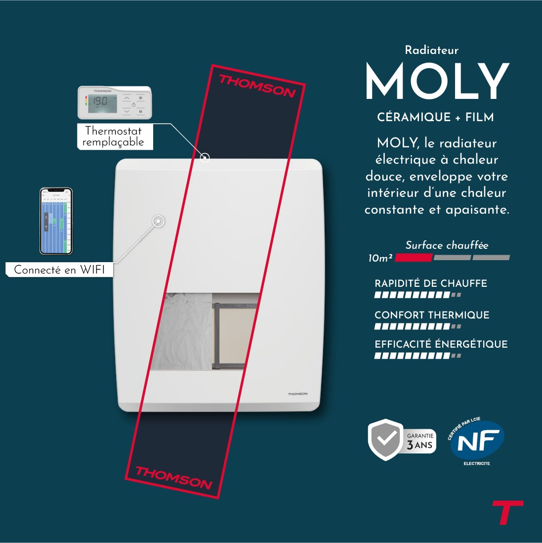 Radiateur MOLY de 1000W Thomson avec ses technologies 