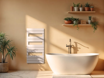 Sèche serviettes ANIS Blanc de 500W fixé au mur dans une salle de bain