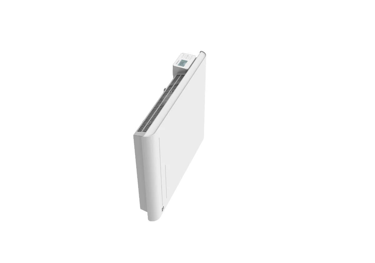 Thermostat du radiateur à inertie sèche céramique ALBA sur fond blanc vue du dessus