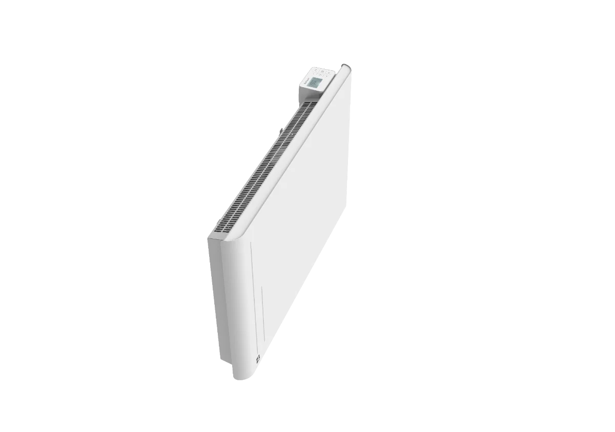 Thermostat du radiateur à inertie sèche céramique ALBA sur fond blanc vue du dessus