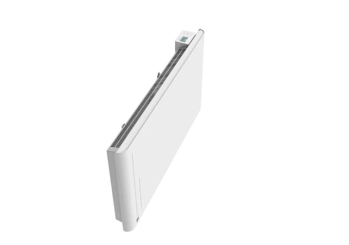 Thermostat du radiateur à inertie sèche céramique ALBA sur fond blanc vue du dessus